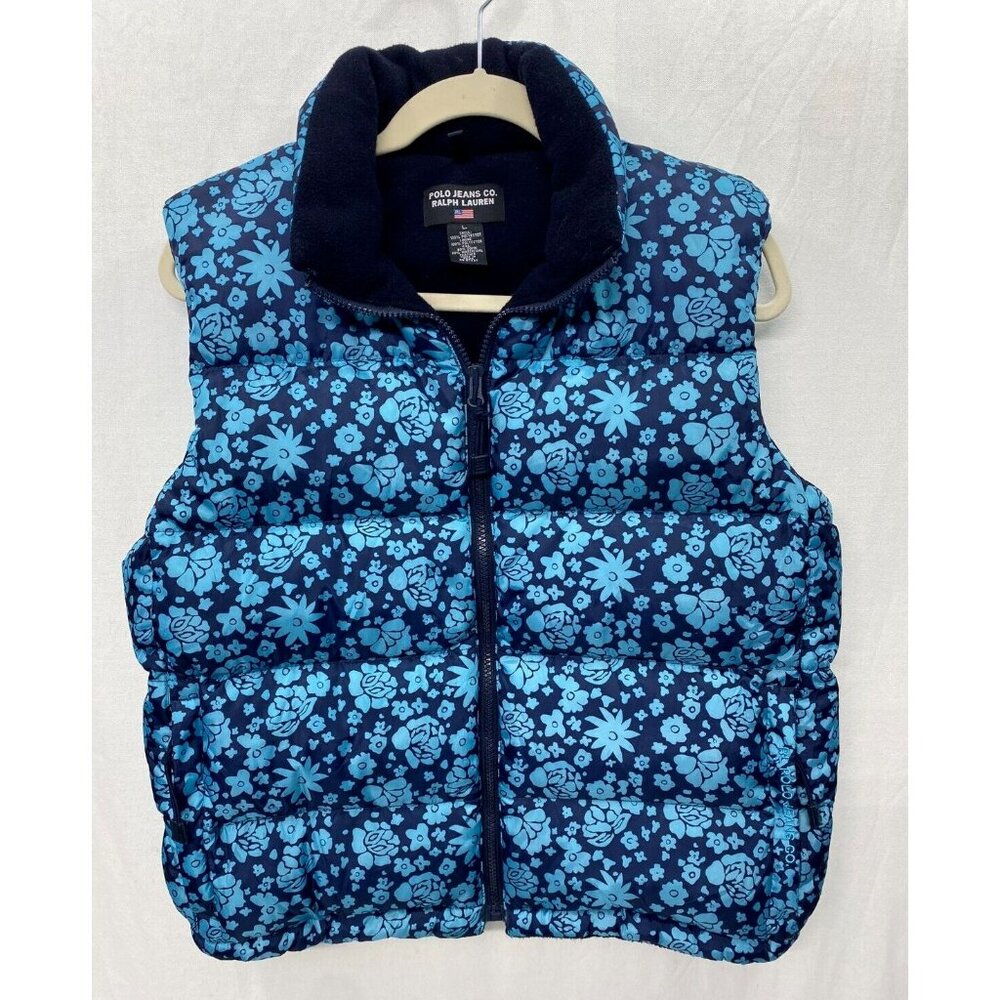 Polo Ralph Lauren WOMEN Down Puffer Vest Blue Floral SKI SNOWBOARDING NORDIC L
